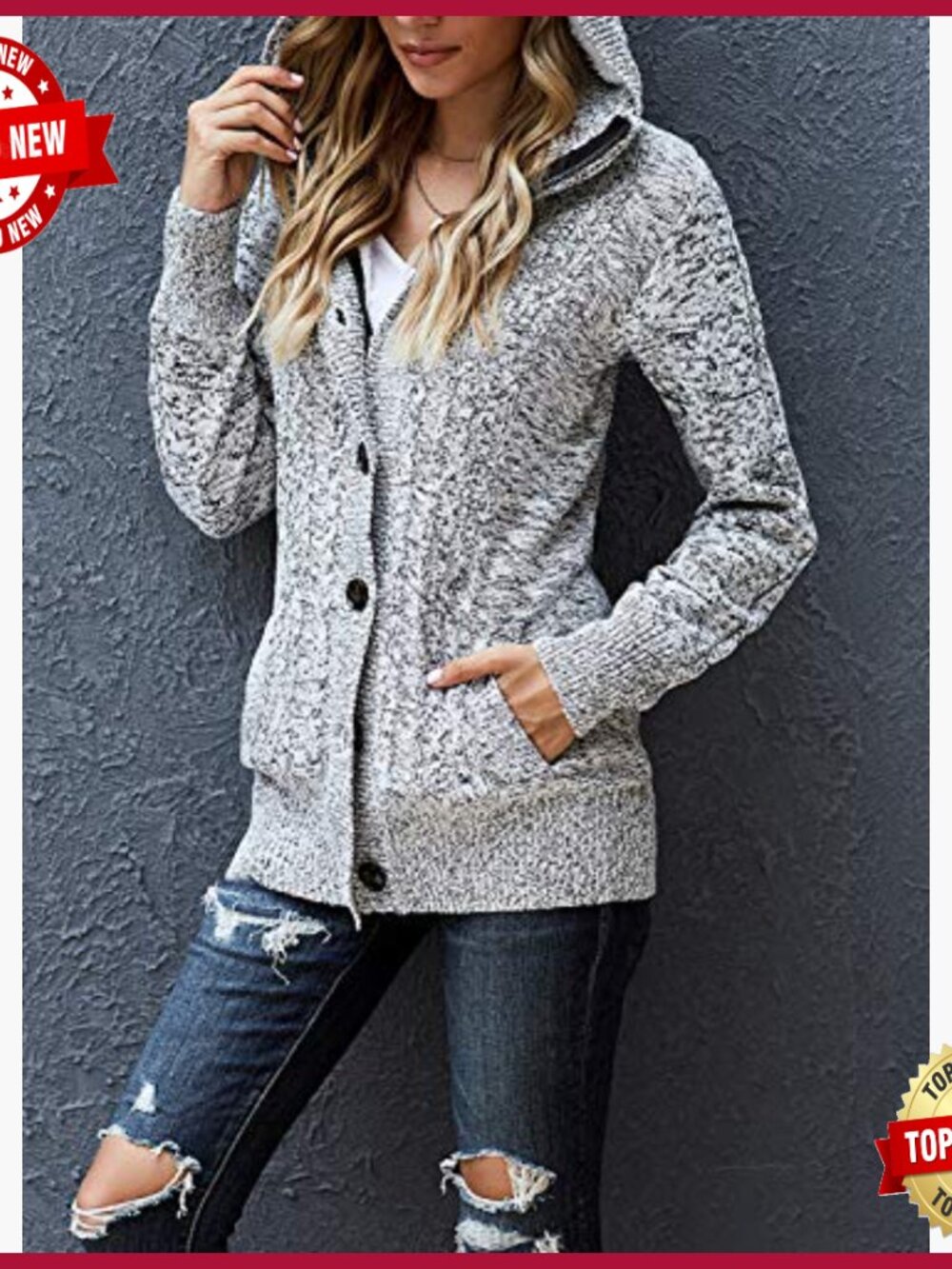 Women's Hooded Cardigan Sweater Fleece Lined Winter Coat Long Sleeve Zip Button - Picture 3 of 7